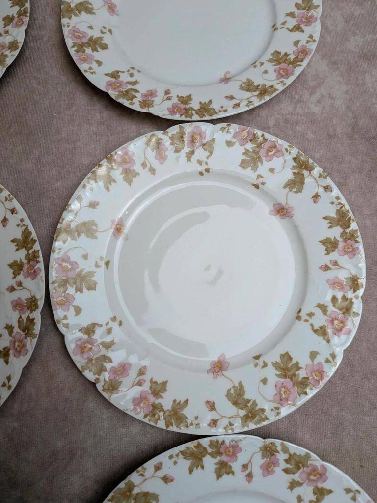 Set of 6 vintage French porcelain plates – pink floral design