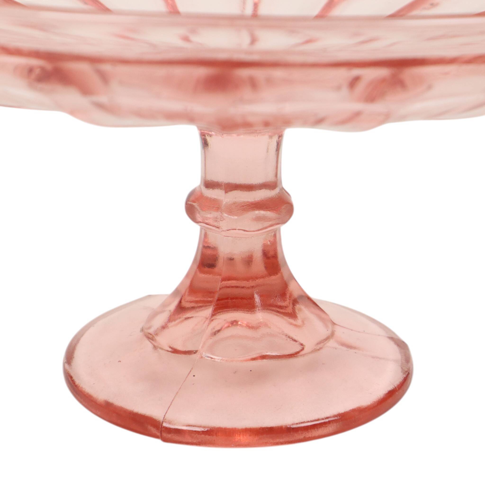 Bol à fruits haut Art Déco rose en verre dépression 28 cm