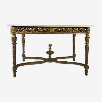 Table de milieu en bois à patine verte-dorée de style Louis XVI, XIXème siècle.