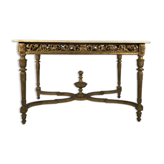 Middle wooden table with green-golden patina Louis XVI style, nineteenth century.