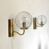 Pair of brass and glass wall sconces