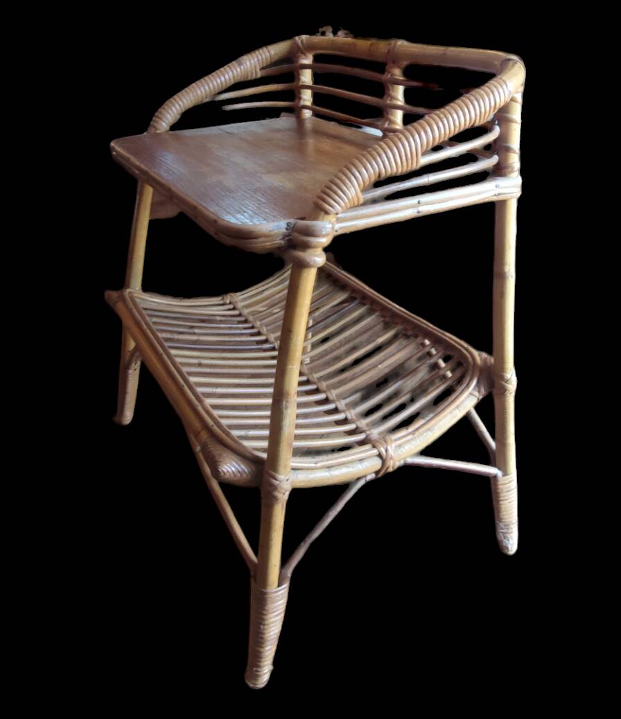 Petit meuble table d appoint vintage en rotin