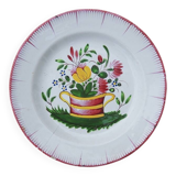 Ancienne Assiette Plate en Céramique - Décor Panier de Fleurs