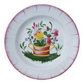 Ancienne Assiette Plate en Céramique - Décor Panier de Fleurs