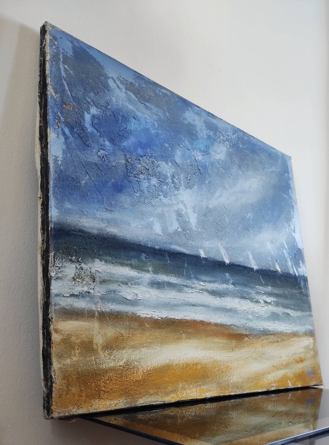 Vintage painting "Stormy Sky & Sailboats" – Signed canvas painting