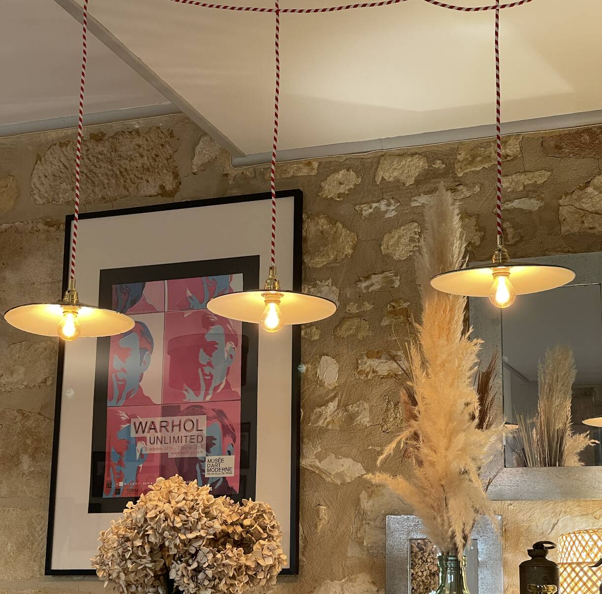 Old green/black and white enameled sheet metal pendant lights Two-tone vintage industrial farmhouse wire