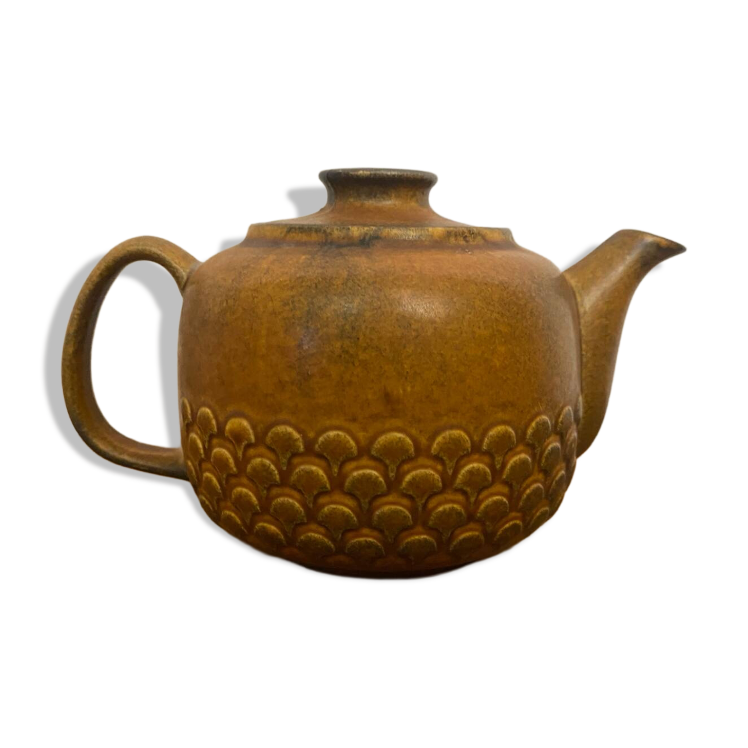 Vintage KW Feuerfest Embossed Brown Ceramic Teapot #C786