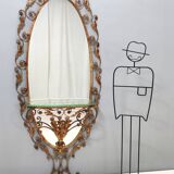Entryway Mirror and Brass and Glass Console by Pierluigi Colli with Floral Frame