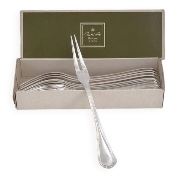 Christofle Spatours, 12 fourchettes à escargots, crustacés, métal argenté, 17 cm