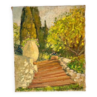 Dans l'huile sur toile du XXe siècle de Sylvain Coste "L'escalier de la bastide"