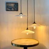Pair of serrated opaline bistro pendant lamps