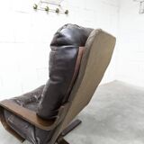 Fauteuil scandinave 1970 bois laminé courbé assise Cuir