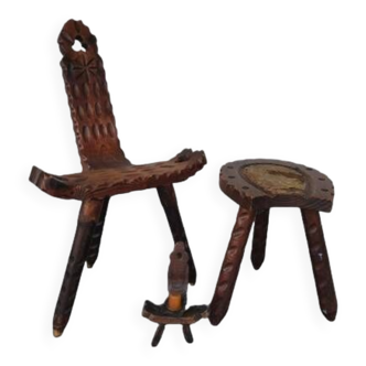 Spanish Brutalist Chair + Stool + Candleholder
