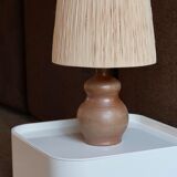 Sandstone lamp, raffia lampshade, 70s