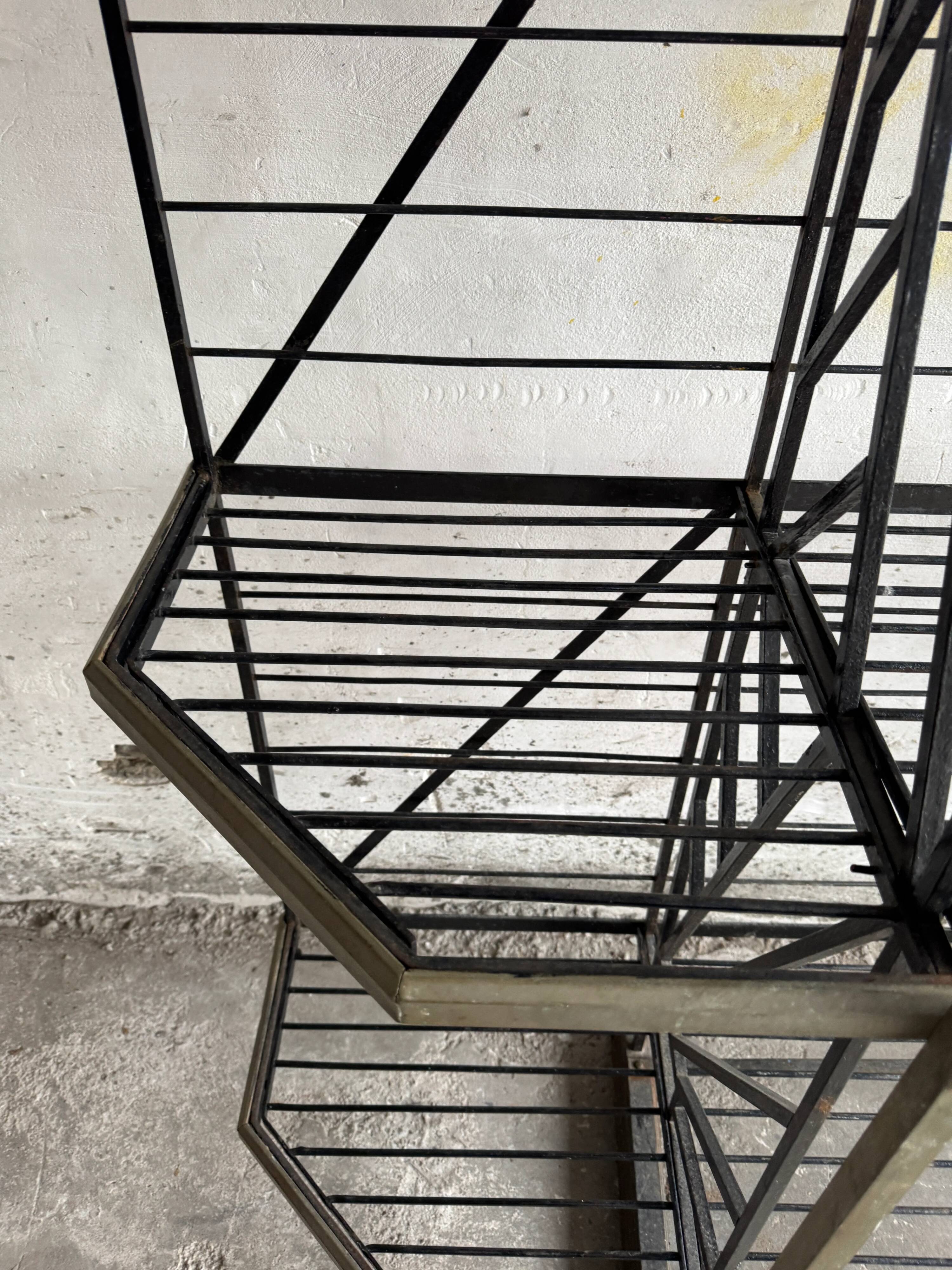 Large Black Powder-Coated Metal Industrial Baker's Rack — Three-Tier Display and Storage Unit, Brass Trim