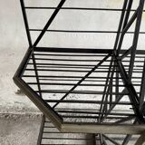 Large Black Powder-Coated Metal Industrial Baker's Rack — Three-Tier Display and Storage Unit, Brass Trim