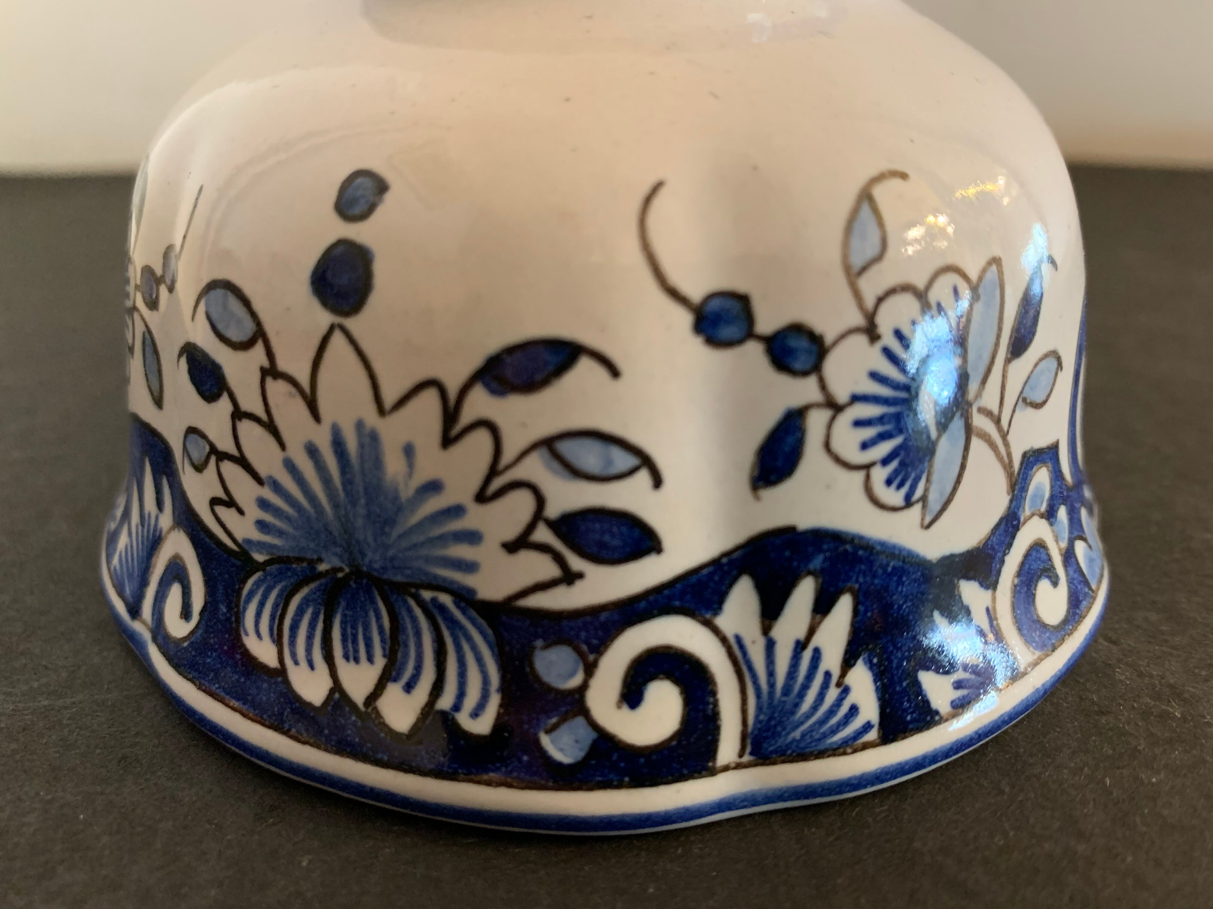 Old mustache cup and its under cup, Rouen earthenware