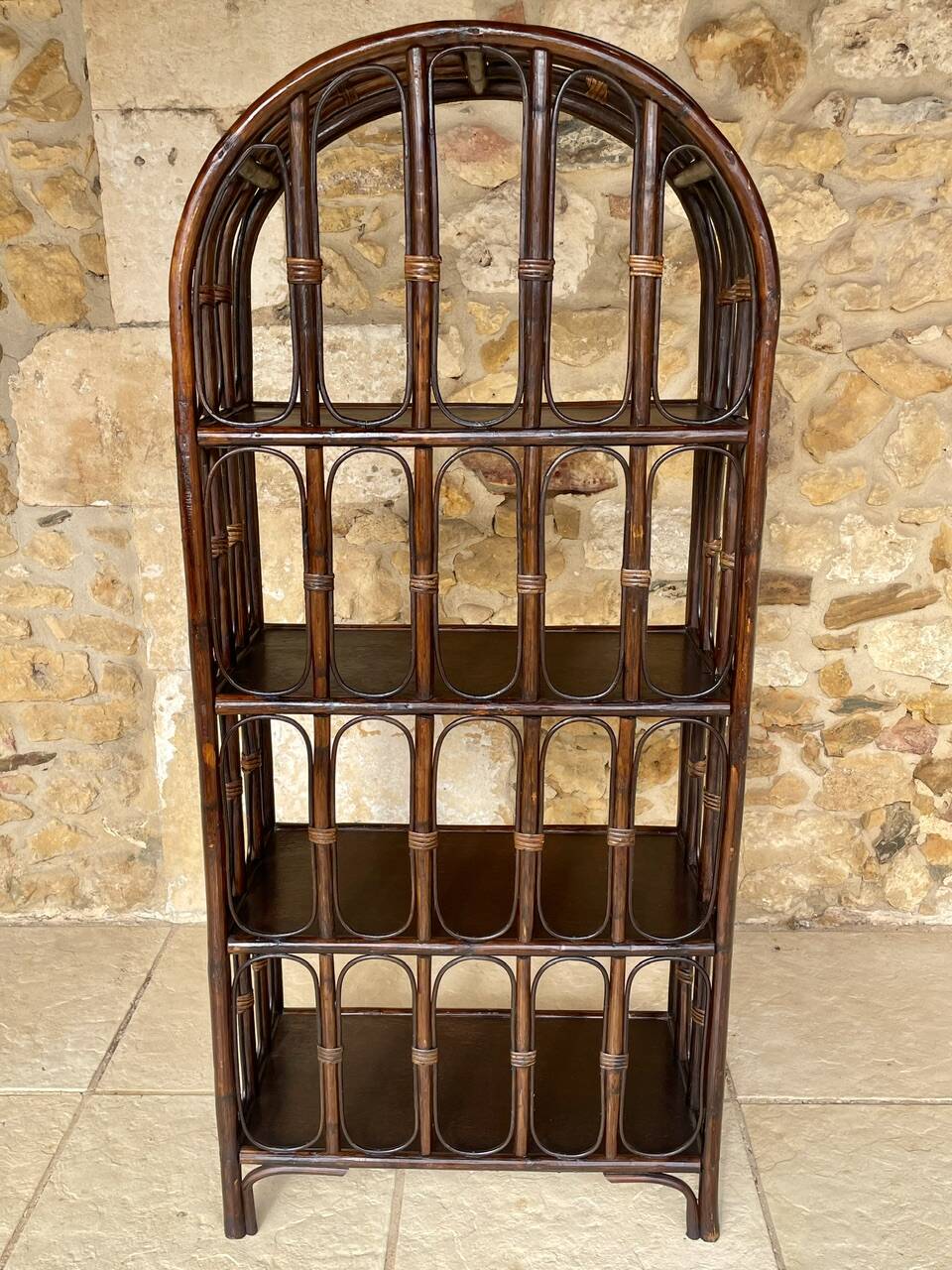 Vintage bamboo and rattan bookshelf, 4 shelves, Circa 1960/1970