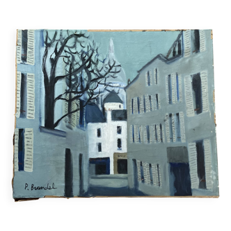 Painting by Pierre Louis BRANDEL, rue de Montmartre (Paris), painting from the 1950s