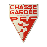Tôle plaque peinte ancienne " chasse gardée "