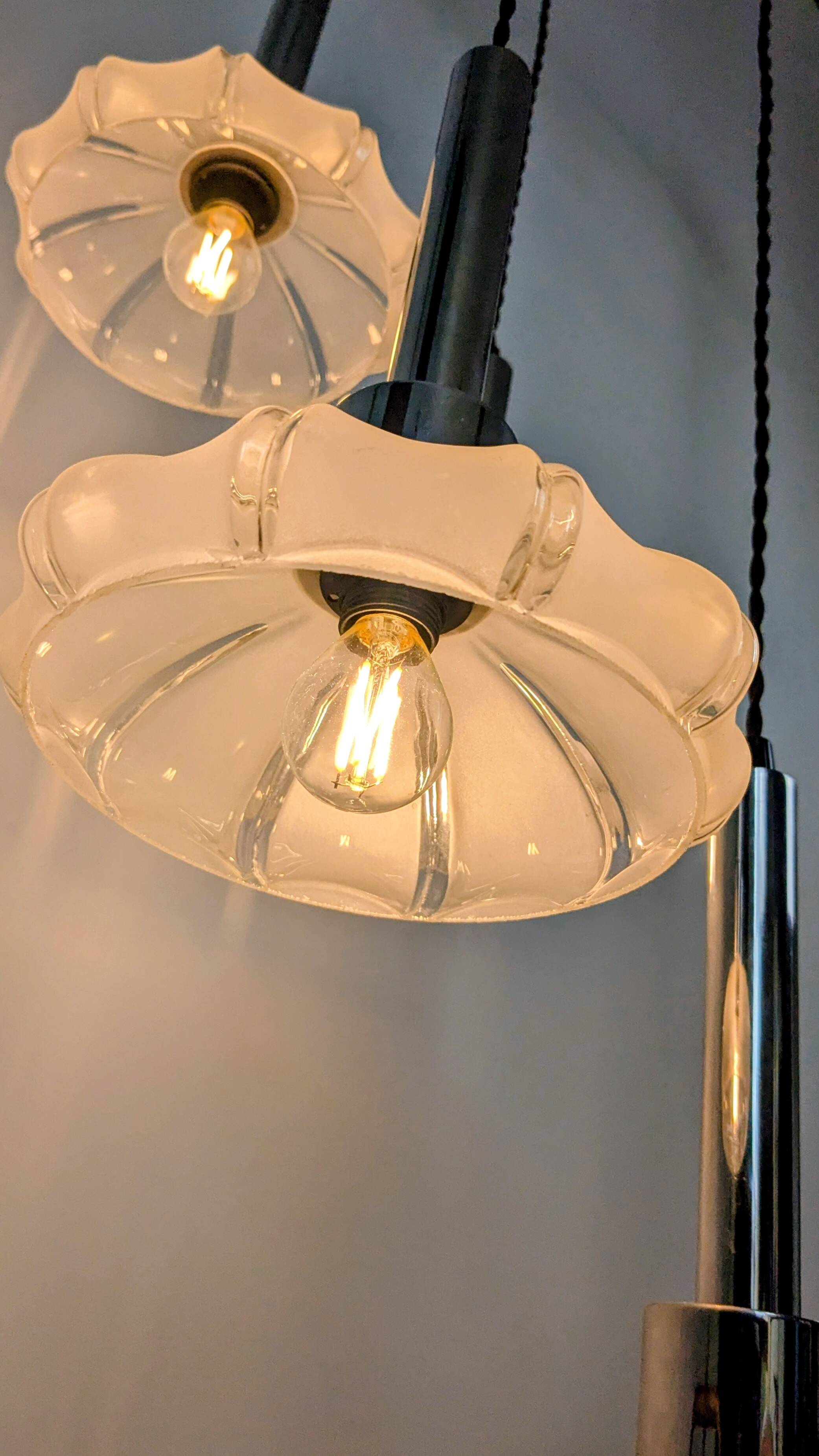 4-light pendant light – Art Deco Czech glass shades – vintage frame