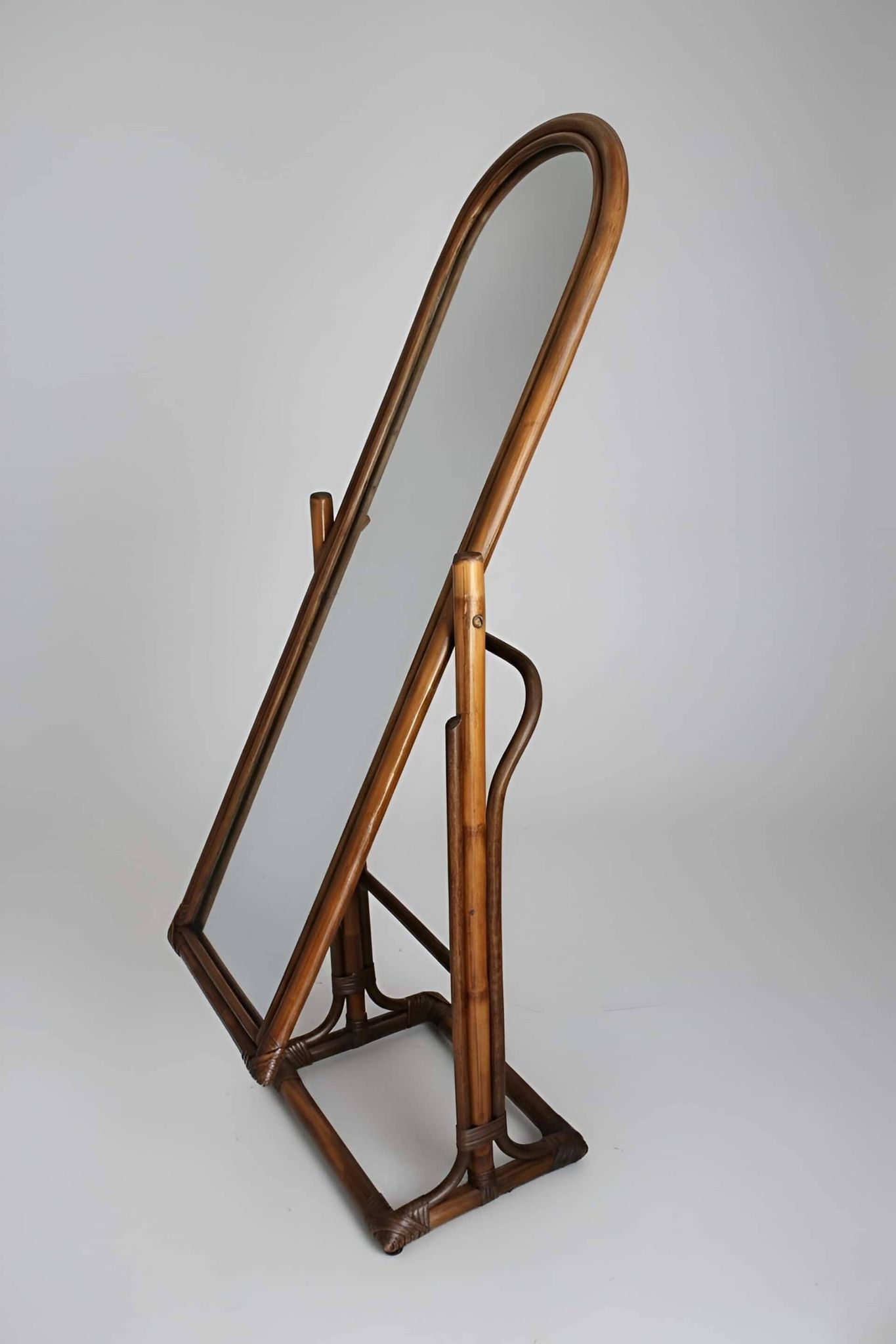 Vintage rattan full-length mirror, 1960s-70s.