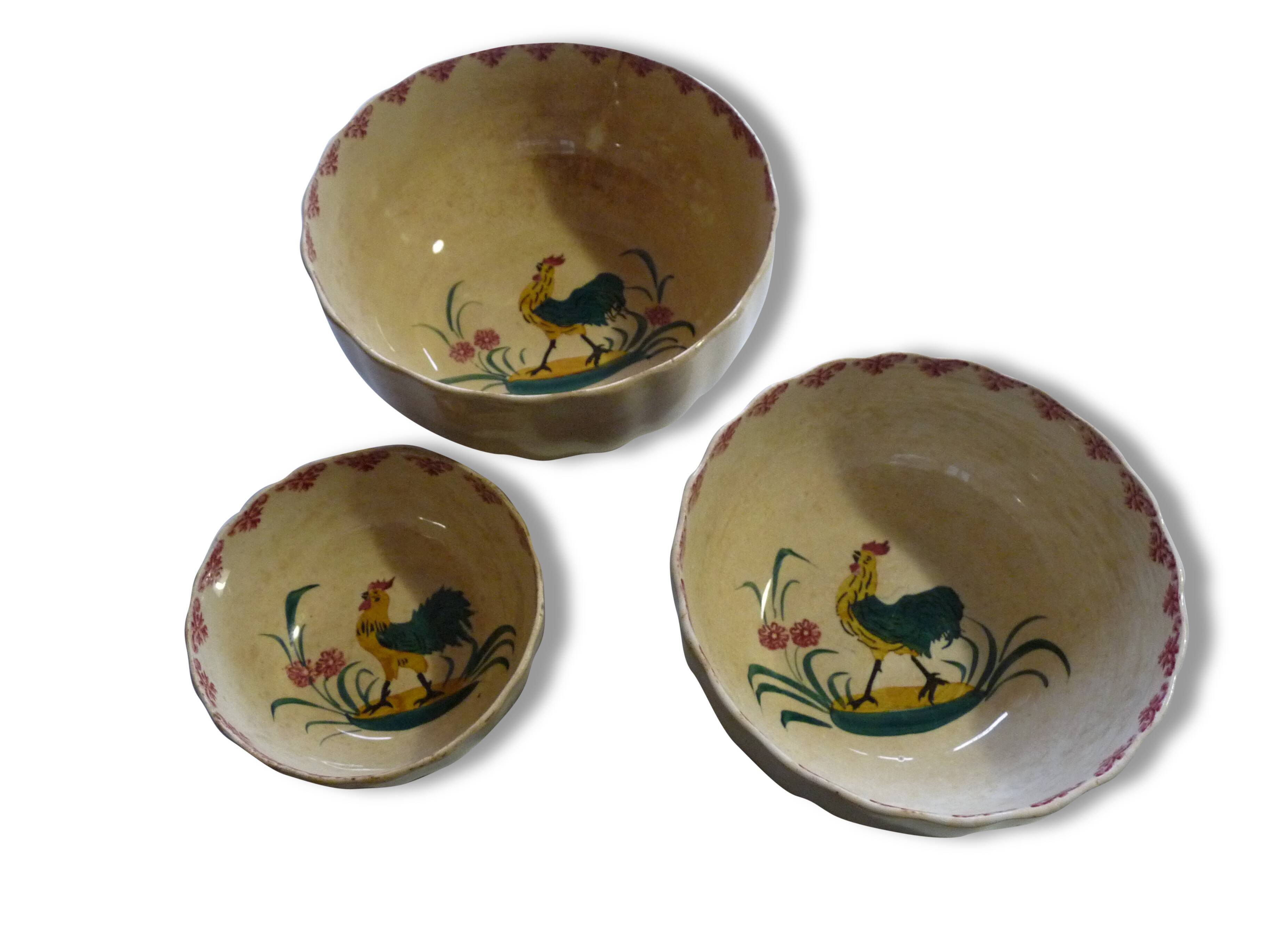 Lot de 3 plats creux au coq faience onnaing