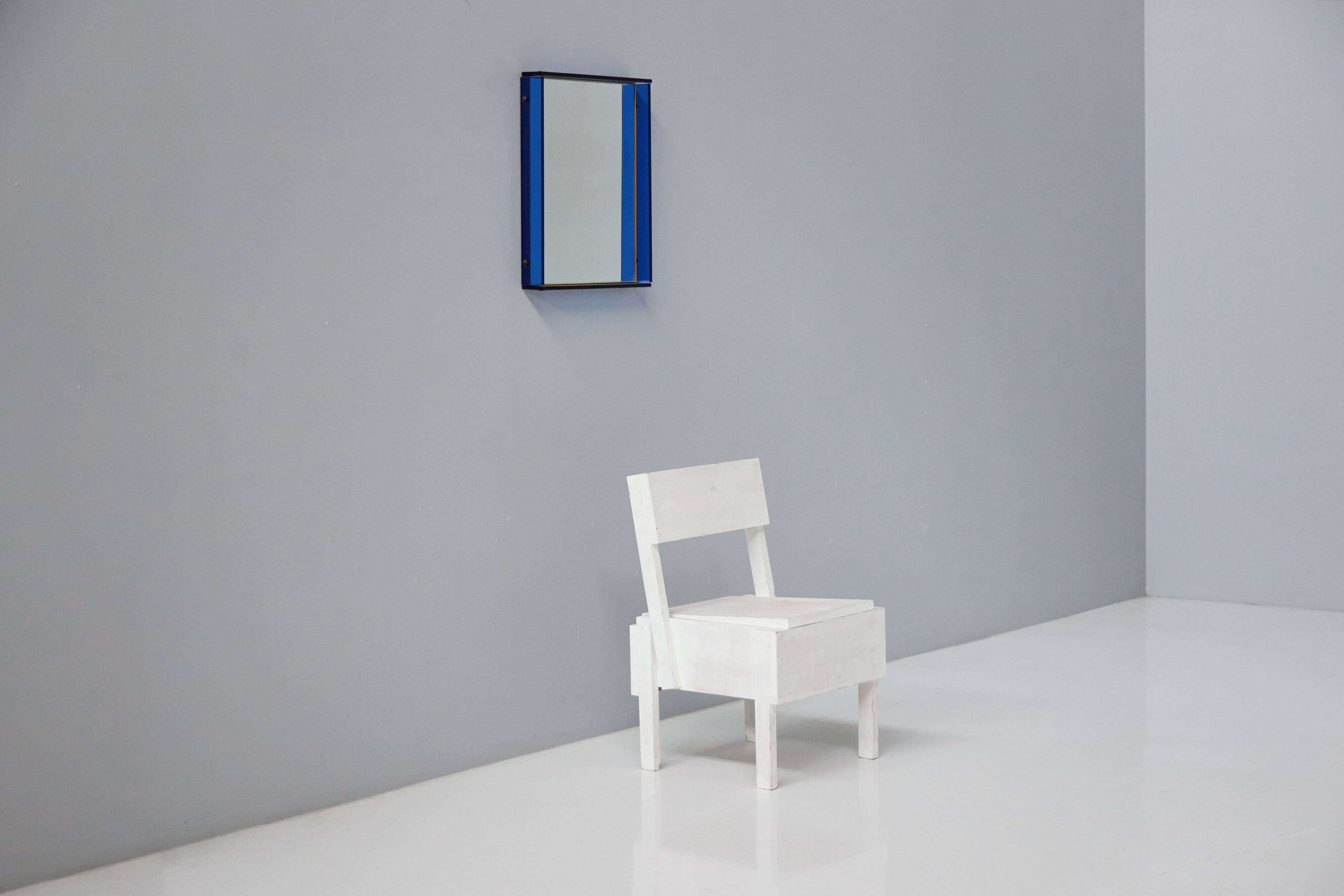 Blue Coloured and Mirrored Glass Wall Mirror, Italy, 1960s