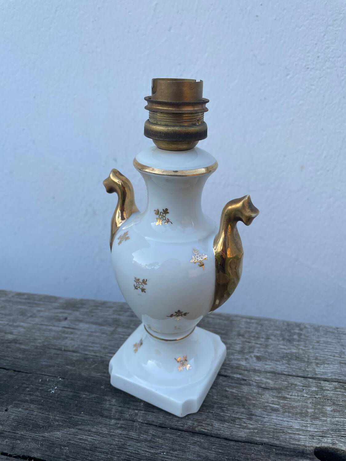 White and gold Limoges porcelain lamp
