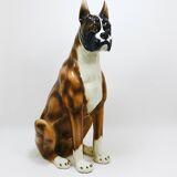 Life-size boxer dog statue in majolica, glazed ceramic, Italy, 1970s.