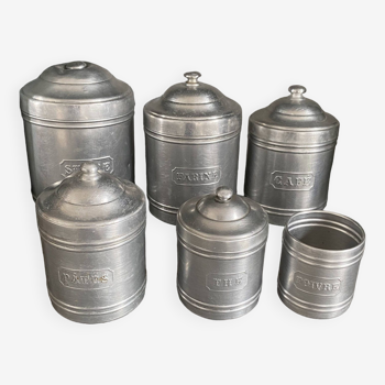 Suite de 6 pots à épices en aluminium