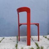 Set of 10 red wooden chairs by Bruno Rey for Kusch&Co