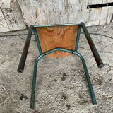 Vintage chair mullca model 510 green metal + wooden seat and back in burgundy