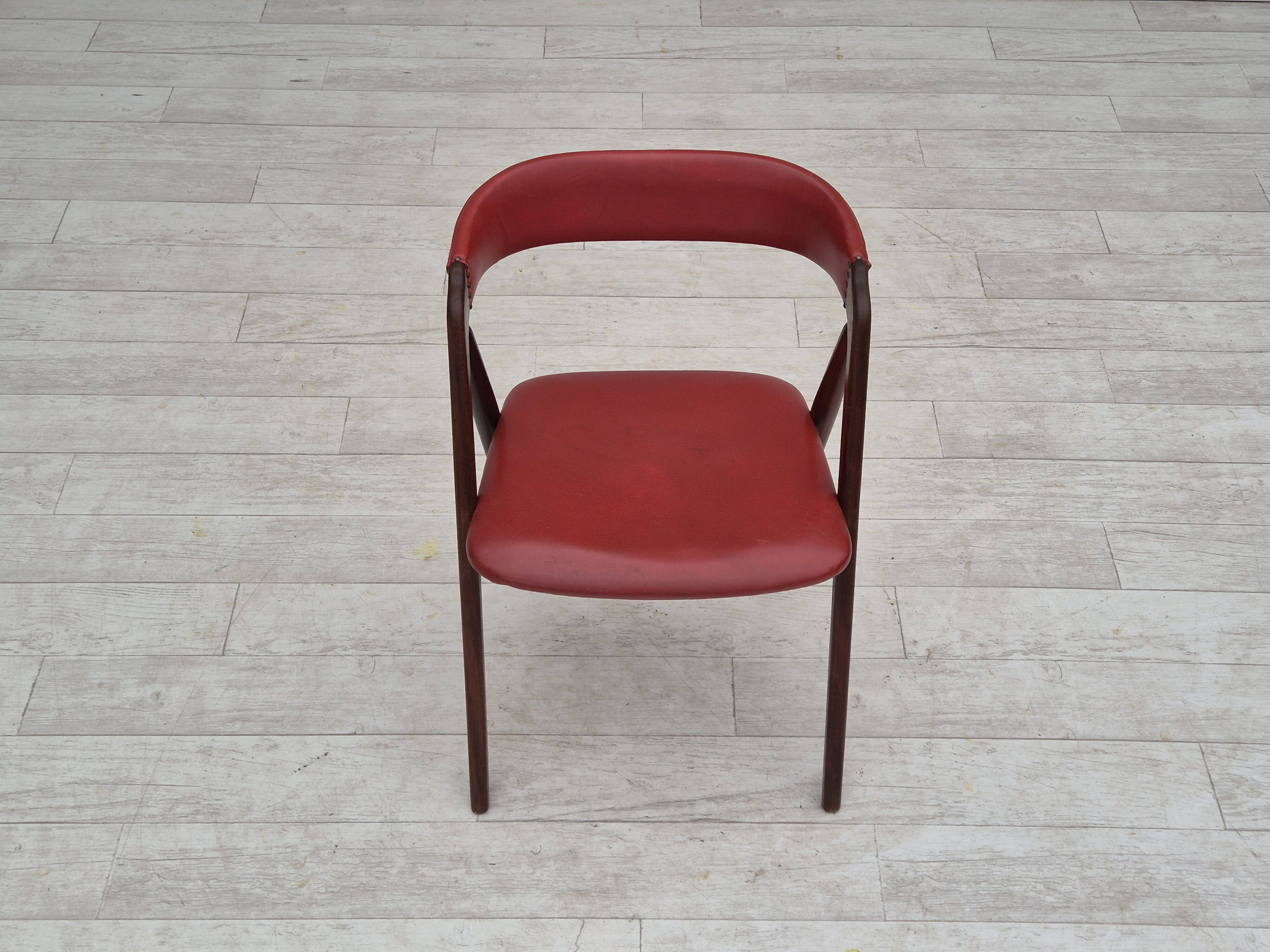 1960s, Danish chair by Farstrup, original condition, solid teak wood, leather.