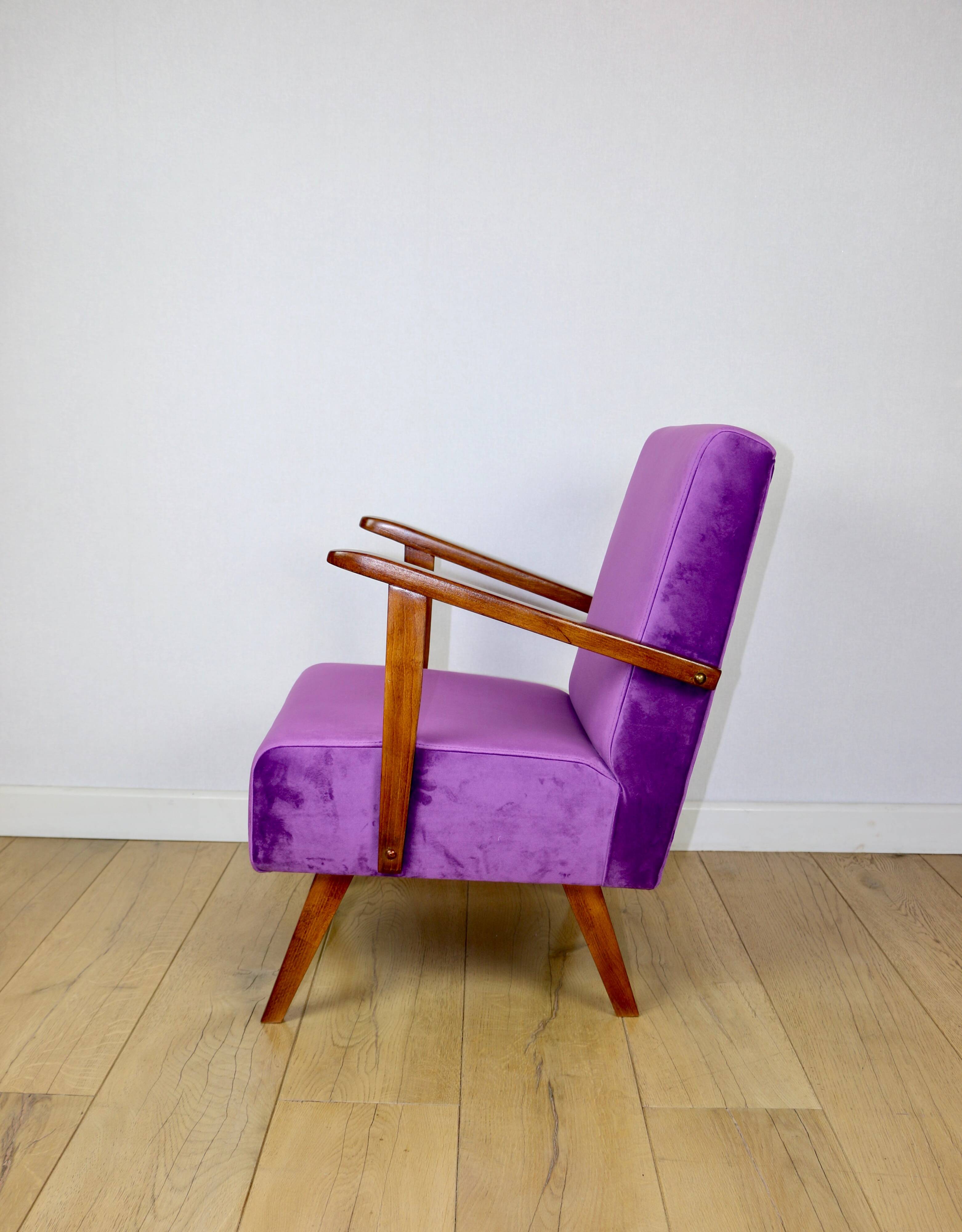 Vintage loft armchair purple velvet - 2 pieces available