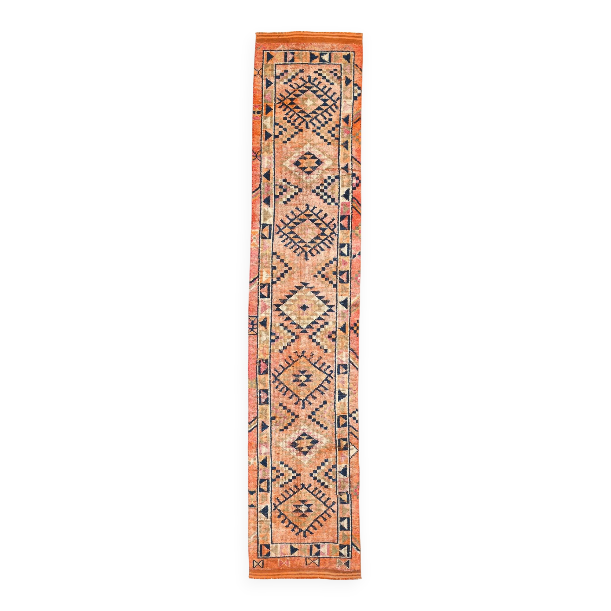 Navy Blue & Orange Vintage Runner Rug, 79x395Cm
