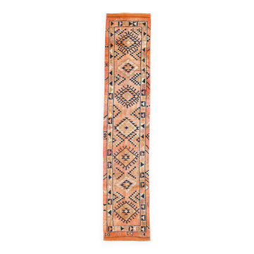 Navy Blue & Orange Vintage Runner Rug, 79x395Cm