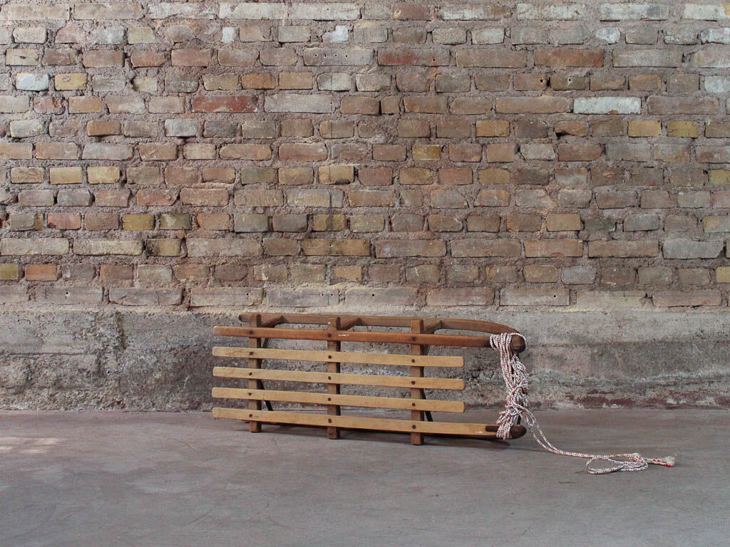 Old wooden sledge 2 people, 50s