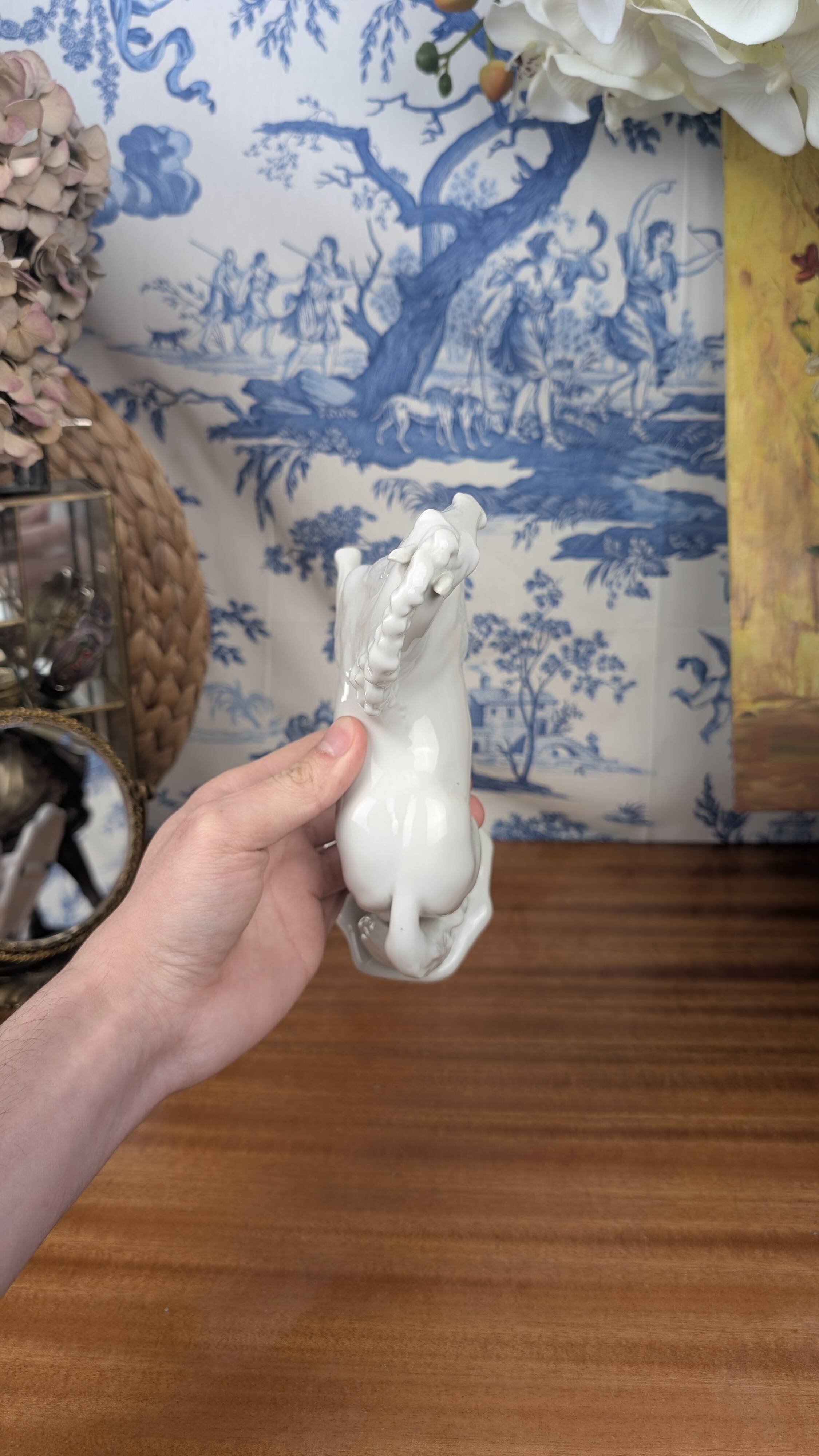 Figurine of a Slender Lipizzaner Horse in White Glazed Biscuit Porcelain