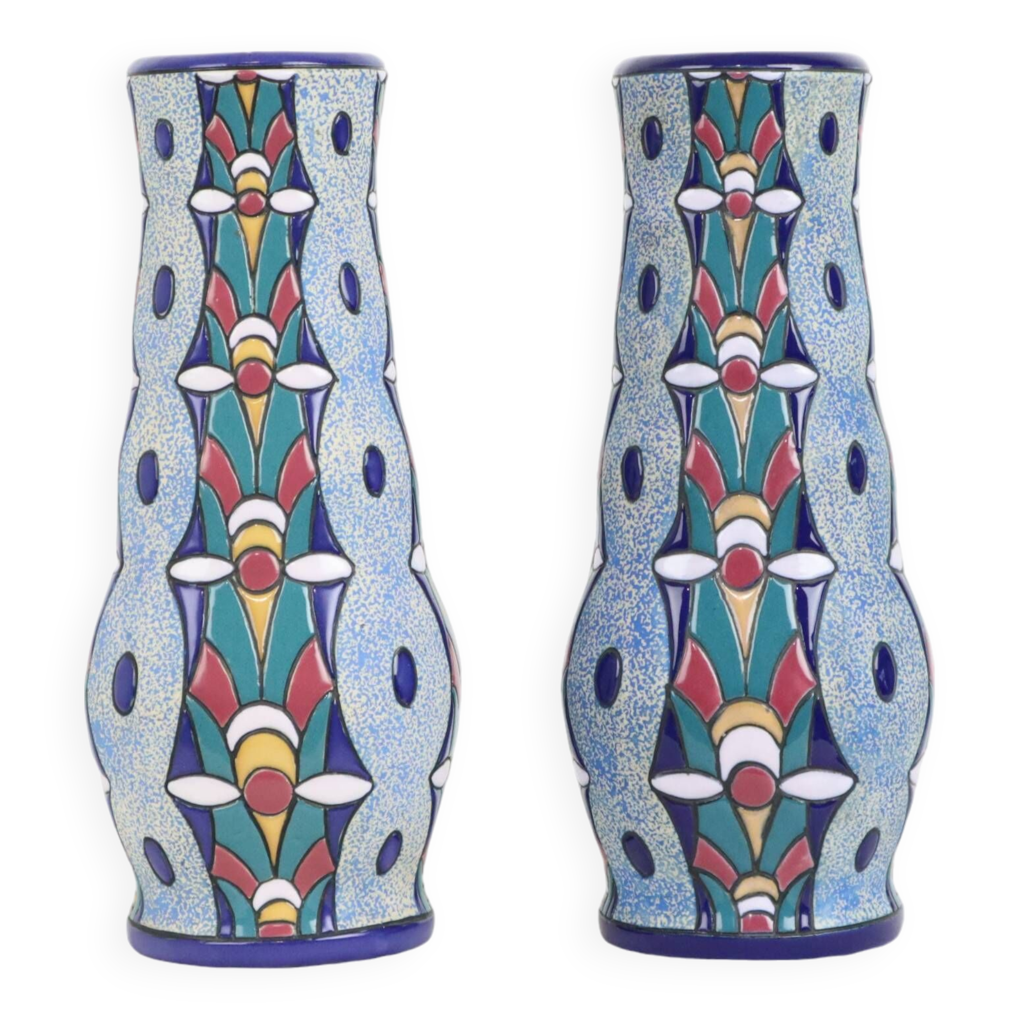 Pair of Amphora Vases Art Deco Ceramic Enamel 1915