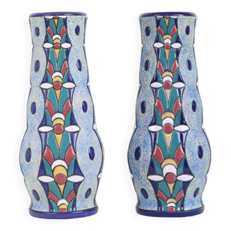 Paire de Vases Amphores Art Déco Céramique Emaillée 1915