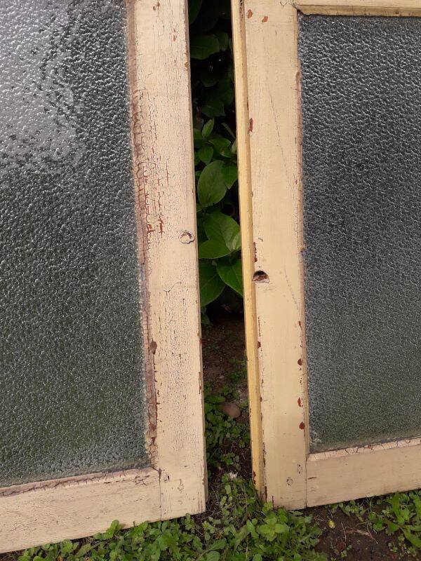 Pair of antique translucent glass sliding doors