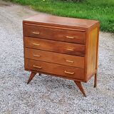 Chest of drawers of the 50s in golden oak compass feet 4 drawers