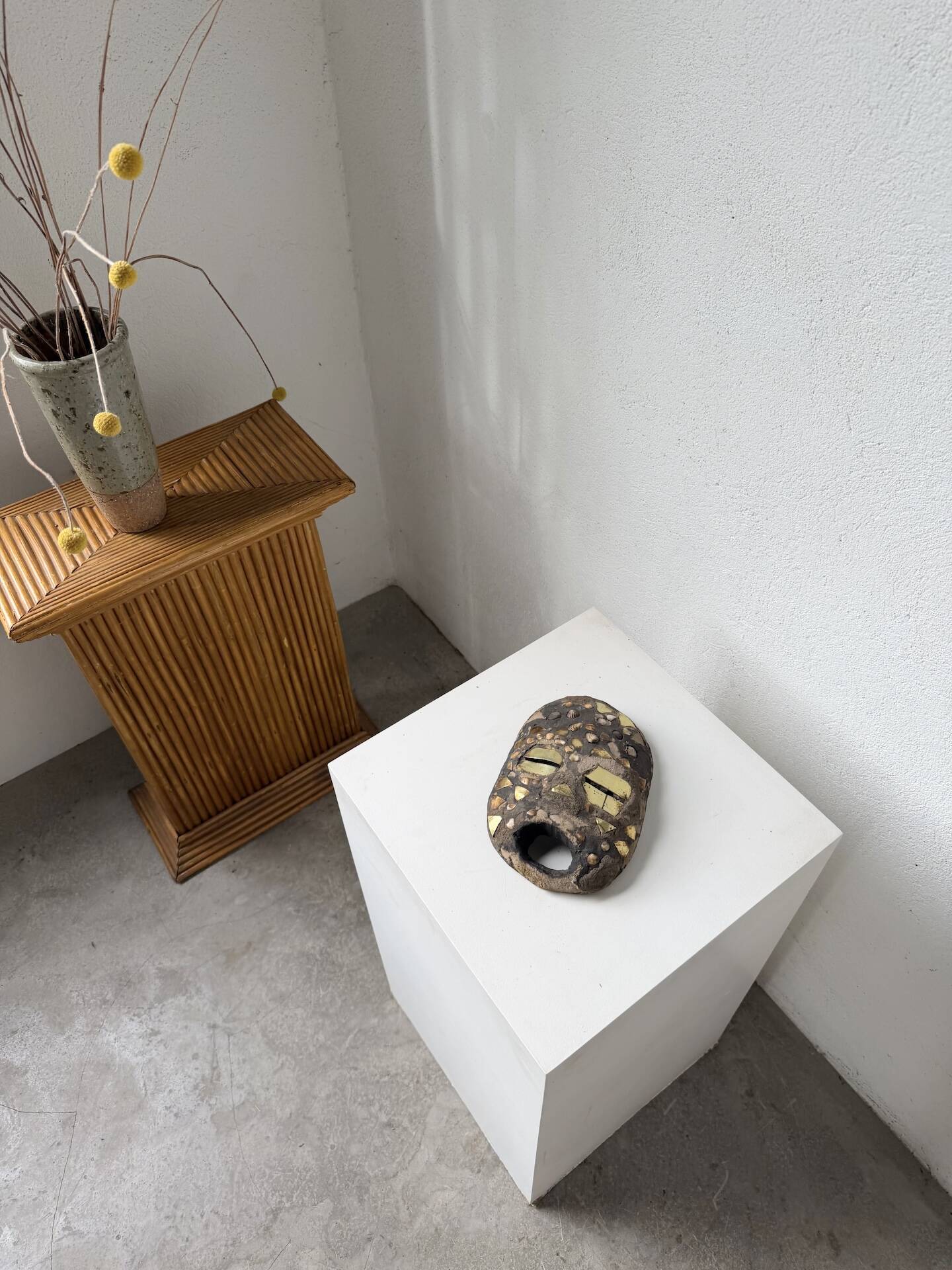 Ancient African mask Luba wood and shell