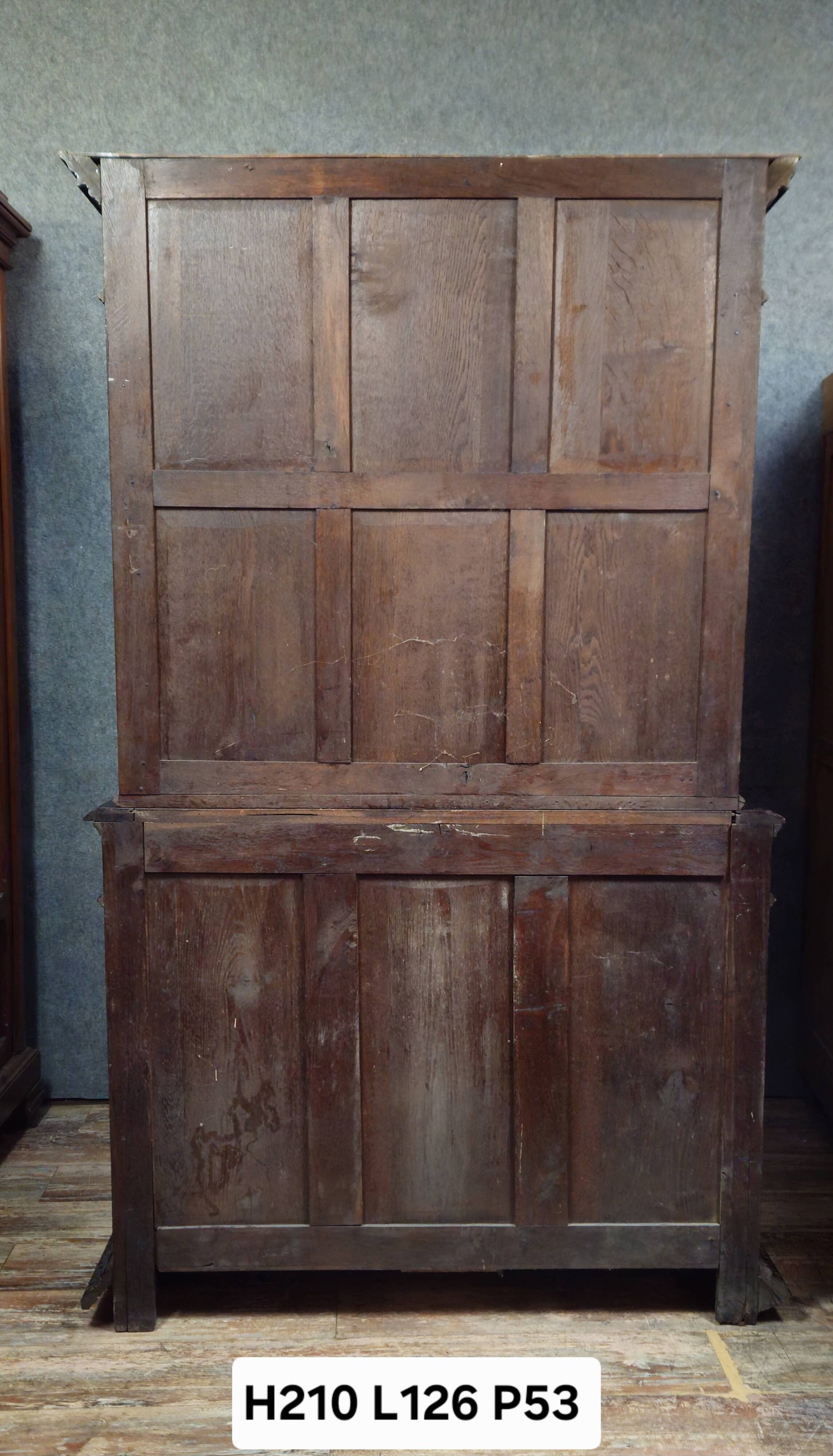 Buffet library two-body antique carved wooden.