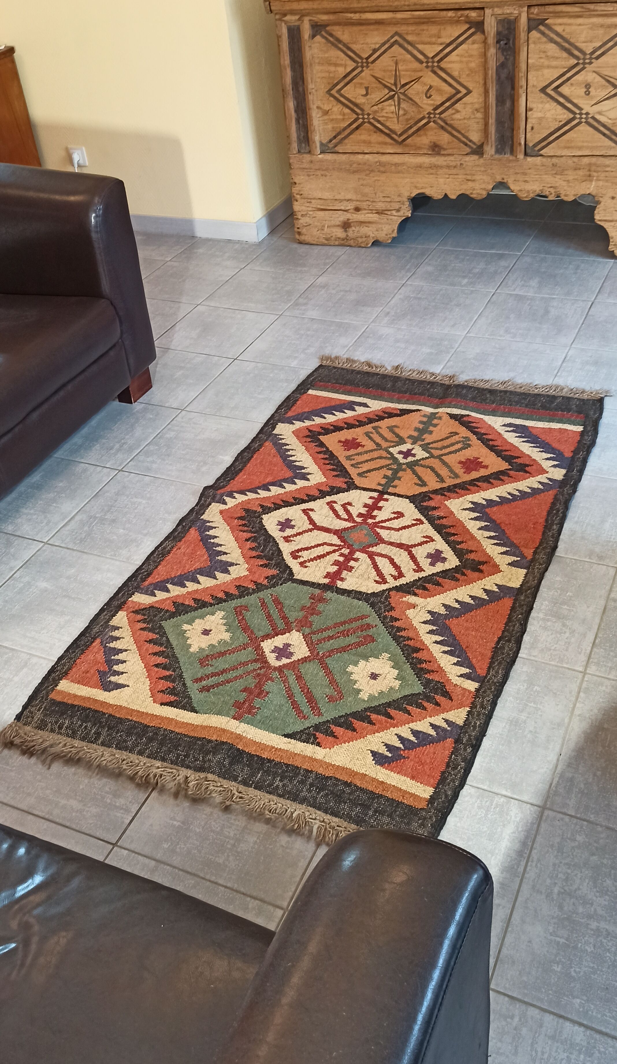 Kilim cotton and burlap carpet - 90cm x 160cm