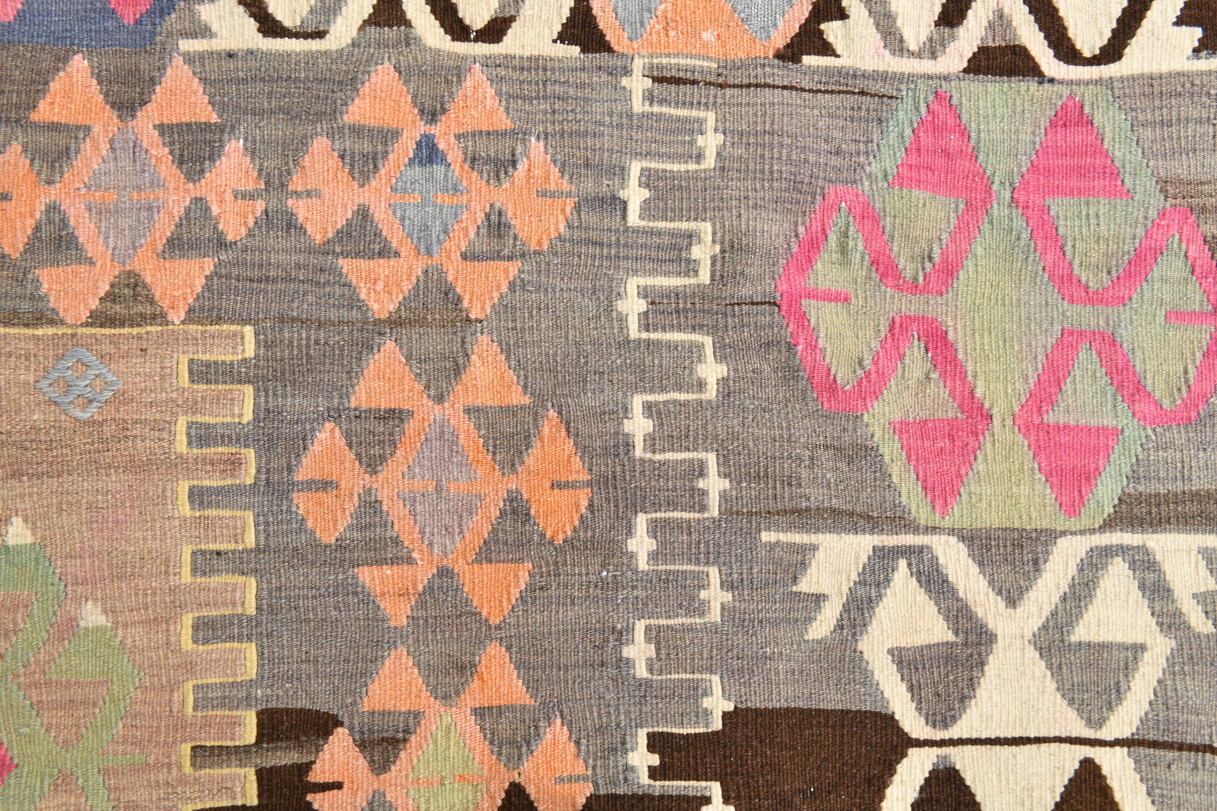 5x10 Long Wide Brown & Pink Tribal Vintage Kilim Rug, 163x298Cm