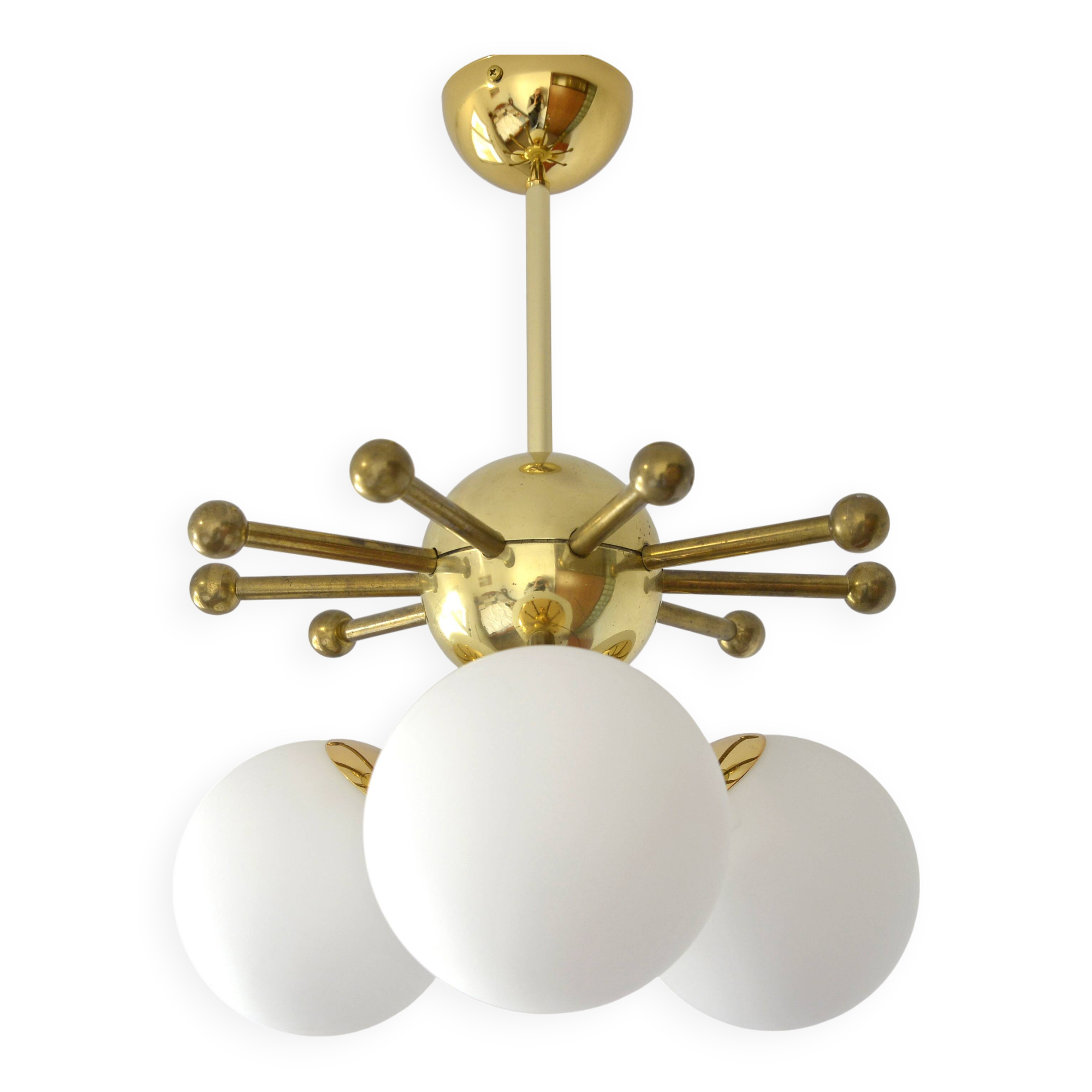 Vintage Sputnik Chandelier Gold Brass Space Age Redesign Pendant Lamp