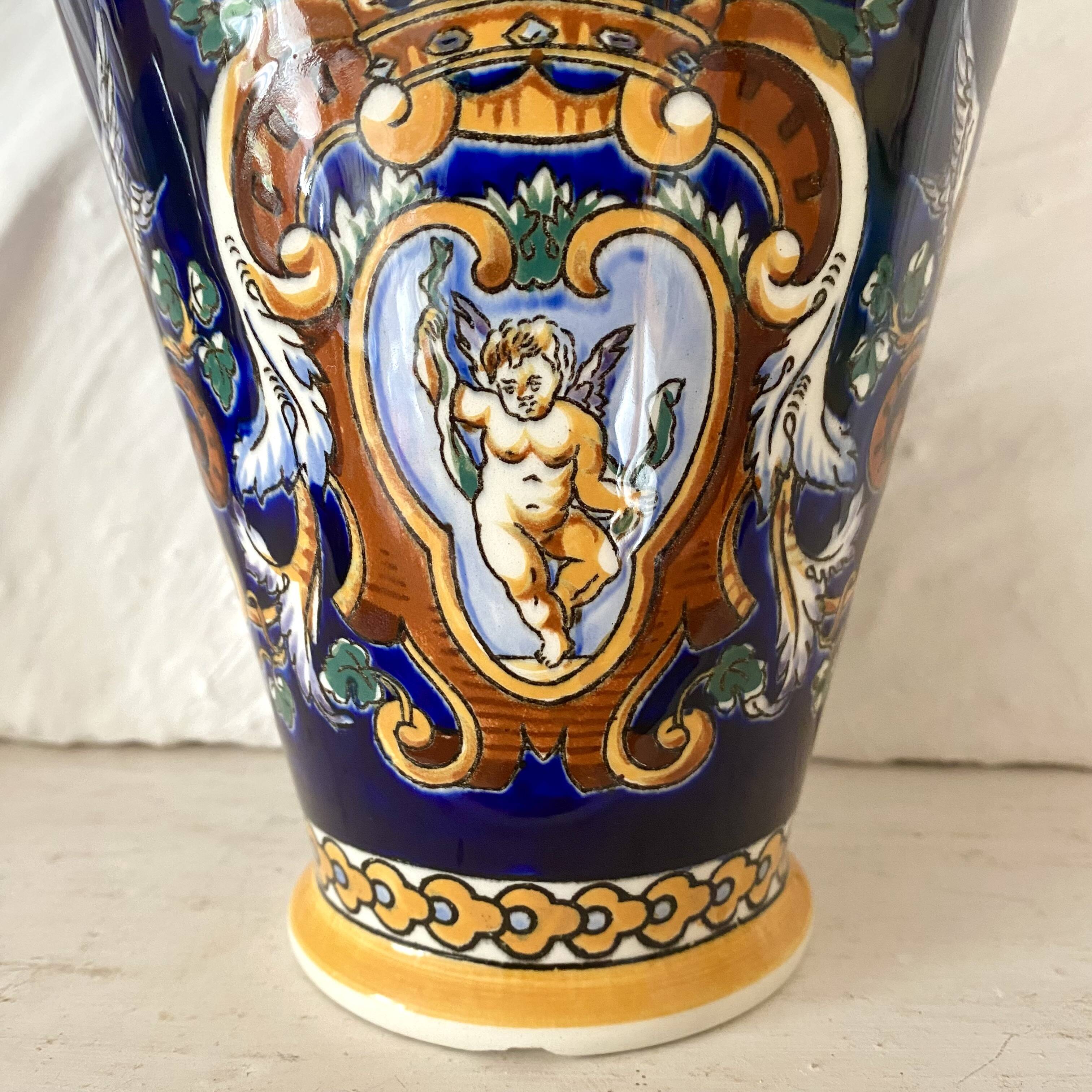 Renaissance decorated earthenware amphora vase from Gien