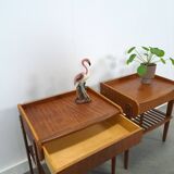 Teak fineer nachtkastjes set met lade uit Zweden